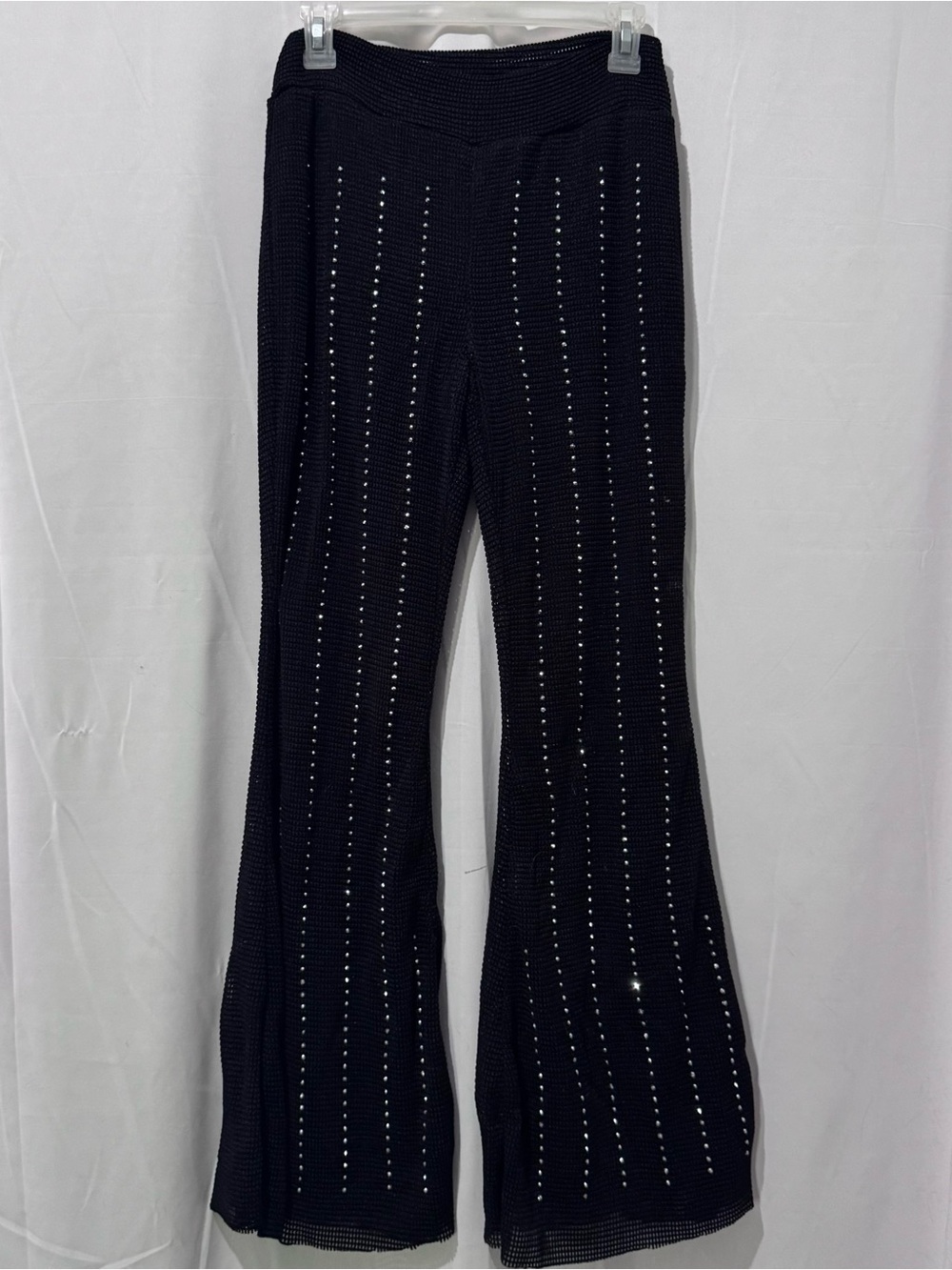 Vocal Women’s Black Knit Flared Pants with Rhinestone Stud Detail Size XL